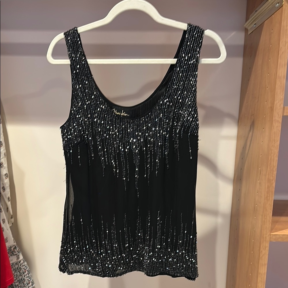 Yumi Kim Black Fitted Tank Top with Sequins